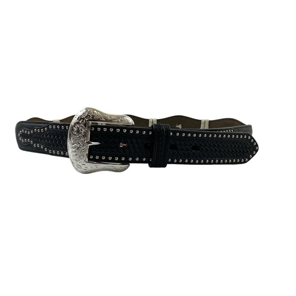 Ranger Belt Company Women’s Black Brown Concho Handtooled Leather Belt Sz 36 - Picture 1 of 14